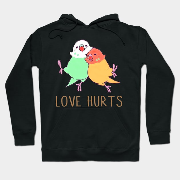 Chirpy Charmers: Budgies Love Hurts This Playful T-Shirt Hoodie by HOuseColorFULL